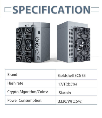 van de Mijnwerkersletine goldshell SC6 van 3330W Goldshell Asic SE 17TH/S Sia Coin Miner