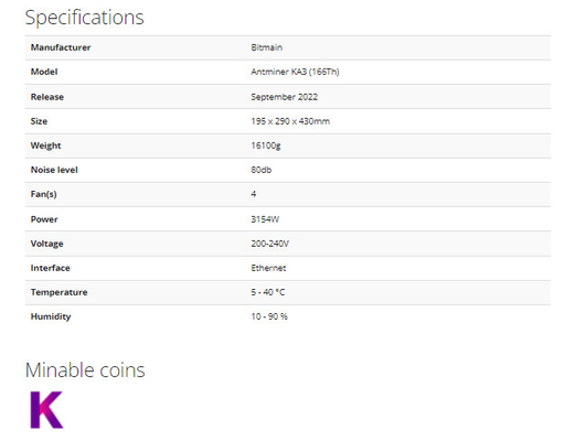 Het algoritme van Bitmainantminer KA3 166 TH/s 3154W Kadena voor van de de mijnwerkers de pre-Opdracht geeft tot rentabiliteit van KDA blockchain asic mijnwerker