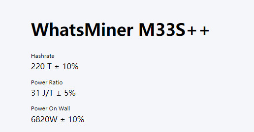 Het Algoritmemijnwerker van de WhatsMinerm33s++ 198T 220T Hydroasic Mijnwerker AC380V sha-256