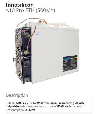 A10 de Promijnwerker Ethereum 960W EtHash Algo van 500Mh ETH Innosilicon Asic