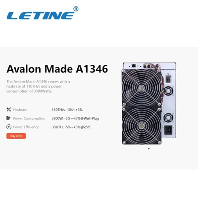 Hoge Hashrate Bitcoin de Mijnbouwmachine van de Avalona1346 110th BTC Asic Mijnwerker 3300W