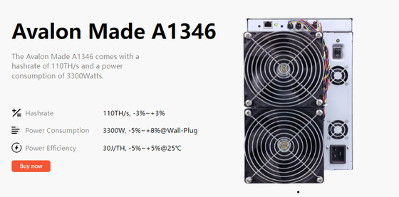 De Hoge Hashrate Bitcoin Mijnbouw Equiment van de Avalona1346 110th BTC Asic Mijnwerker 3300W