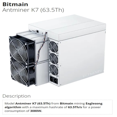 De Mijnwerker 63.5Th 3080W Maximumhashrate 63.5Th/S van Bitmainantminer K7 CKB Asic