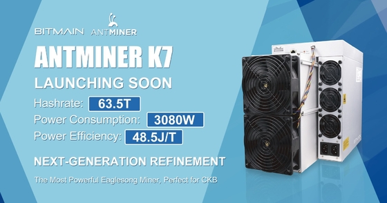 De Mijnwerker 63.5Th 3080W Maximumhashrate 63.5Th/S van Bitmainantminer K7 CKB Asic