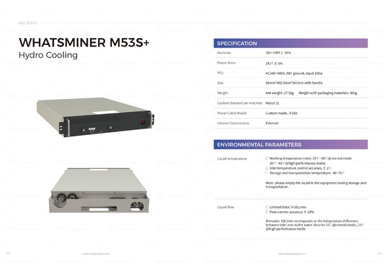 Hydro het Koelen Whatminer M53S++ 310T 328T BTC Mijnbouwmachine Waterkoeling