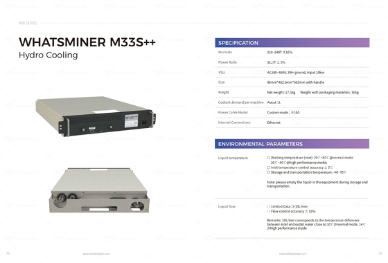 Het hydro Koelen MicroBT Whasminer M33s+ 218t 240t M53s++ 310t 328t
