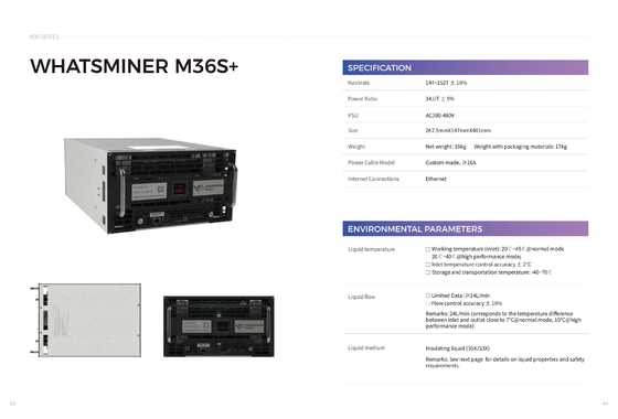 Hydro het Koelen MicroBT Whatsminer M36s 174t 222t Ethernet Verbinding voor het Industriële Koelen