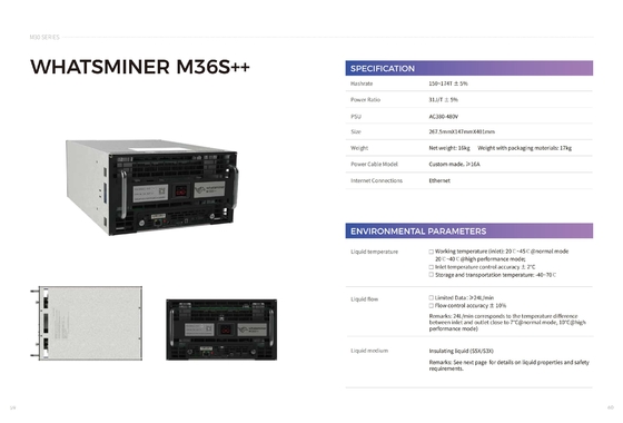 Hydro het Koelen MicroBT Whatsminer M36s 174t 222t Ethernet Verbinding voor het Industriële Koelen