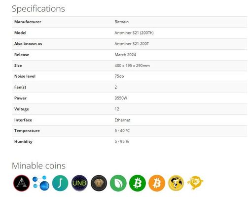 Bitmain Antminer S21 200T S21Hyd 335T Bitcoin Asic Mijnwerker