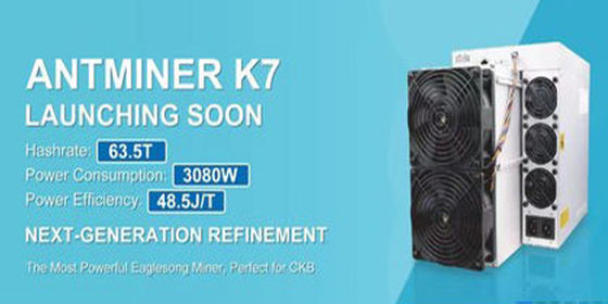 Hoge opbrengst CKB mijnwerker Bitmain Antminer K7 63.5Th/S 3080W Nervos Asic mijnwerker Antminer K7 63.5T 58T