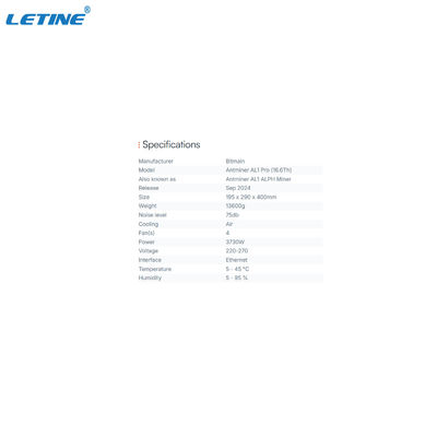 Hoge capaciteit AL1Pro 16.6Th Alph Alephium Machine met 13200g Vochtigheid 5 - 95%