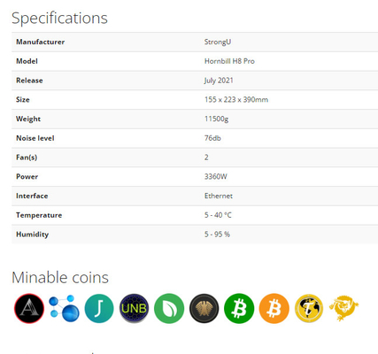 BTC vierentachtigste Strongu Hornbill H8 Pro sha-256 3360W 76db