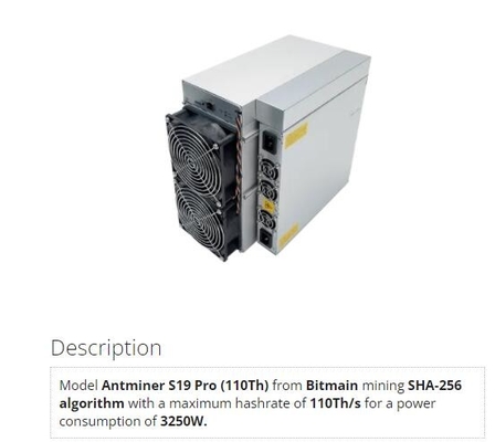 Sha256btc Mijnwerker Bitmain Antminer S19 PRO 110Th Gebruikte S19A Pro110t Bitcoin