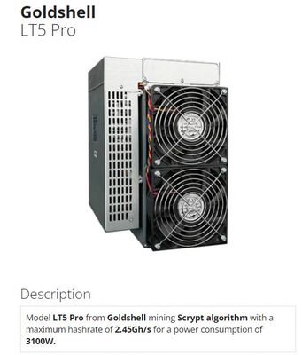 LT5 pro het Algoritmemijnwerker 2.45Gh 3100W van Goldshell Scrypt