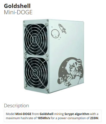Van de Mijnbouwscrypt van mini-dogegoldshell van het Algoritmehashrate 185Mh de Mijnwerker van de de Machtsconsumptie 233W Goldshell Asic