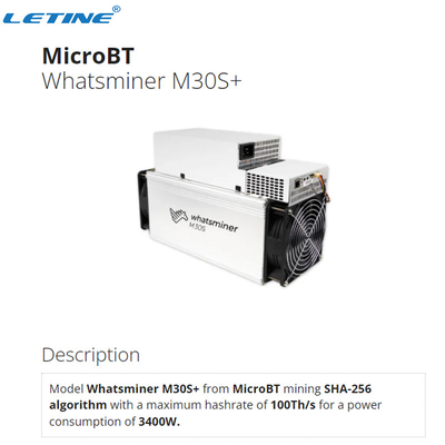 de Mijnwerkers3400w M30s SHA 256 75db Ethernet Interface van 100Th/S M30s+ Asic