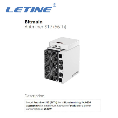 De Mijnwerker van de de Mijnbouwmachine T17 64T S17+ 73T 76T Asic van tweede Handbitmain Antminer S17 56T 2520W BTC