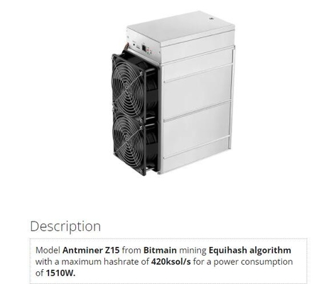 Antminerz15 420ksol/s Bitmain ZEC ZEN Mining Equihash Asic mijnwerker