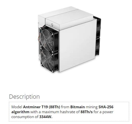 Voorraad Antminer T19 achtentachtigste 84TH Bitmain sha-256 de Mijnwerker van Bitcoin BTC