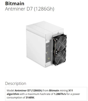 De Machine van de de Mijnwerkersd7 1.286th/S 1183g 1234G Mijnbouw van Bitmainantminer D7 1286gh 3148W X11 Asic