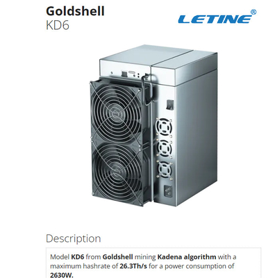 De Mijnwerker 2630W van KD6 26.3Th Goldshell Asic voor het Muntstuk van Mijnbouwkadena