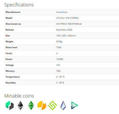 A10 de Promijnwerker Ethereum 960W EtHash Algo van 500Mh ETH Innosilicon Asic