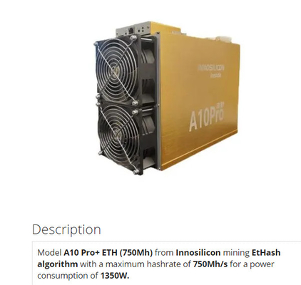 de Mijnwerker A10 Pro+ 8g 7g 6g 5g van 750Mh 720Mh Innosilicon Asic