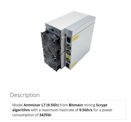 De Mijnwerker Bitmain Antminer L7 9500mh 9300mh 9050mh van Dogecoin Litecoin van het Scryptalgoritme