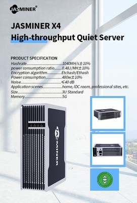 ETH met geringe geluidssterkte Ethash Mini Miner Jasminer x4-q 1040m de Compacte Voordelige Grootte van 480W